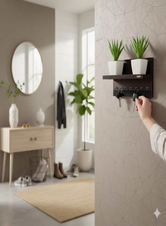 Captiver Engineered Wood Wall Mounted Key Holders with Decorative Display Shelf (7 Hooks, Wenge) Keys Chains Rings Mobile Keychain Office School Kitchen Organizer - Image 1